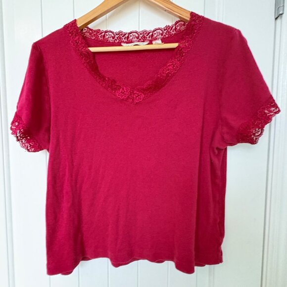 Derek Heart Plus Womens Dark Pink T-Shirt Size 2X Lace Trim Top - Picture 8 of 8
